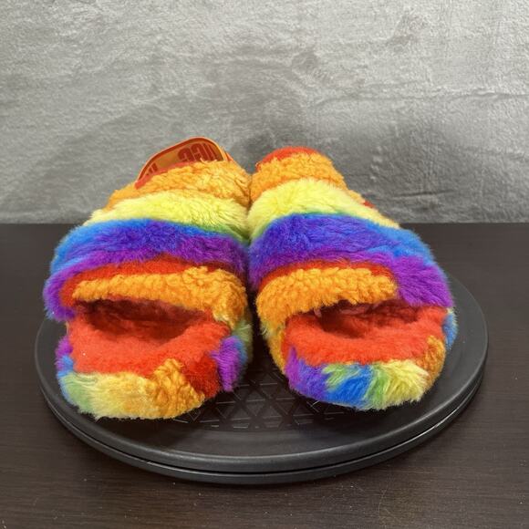 UGG Fluff Yeah Womens Size 8 Slide Rainbow Slide Slip On Comfort Slippers - Picture 2 of 10